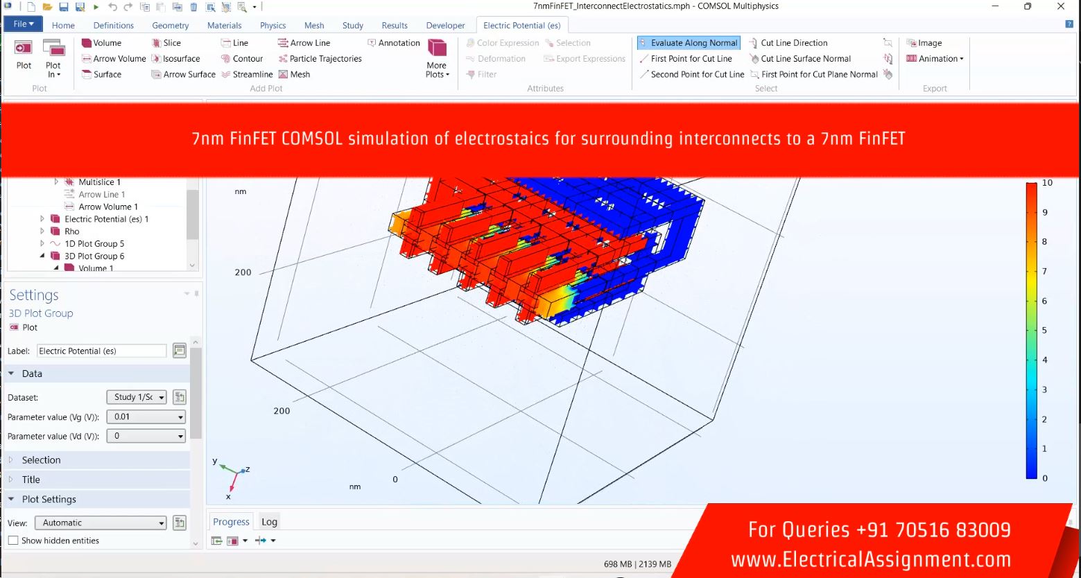 7nm FinFET COMSOL Simulation of Electrostatics for Surrounding Interconnects screenshot 4